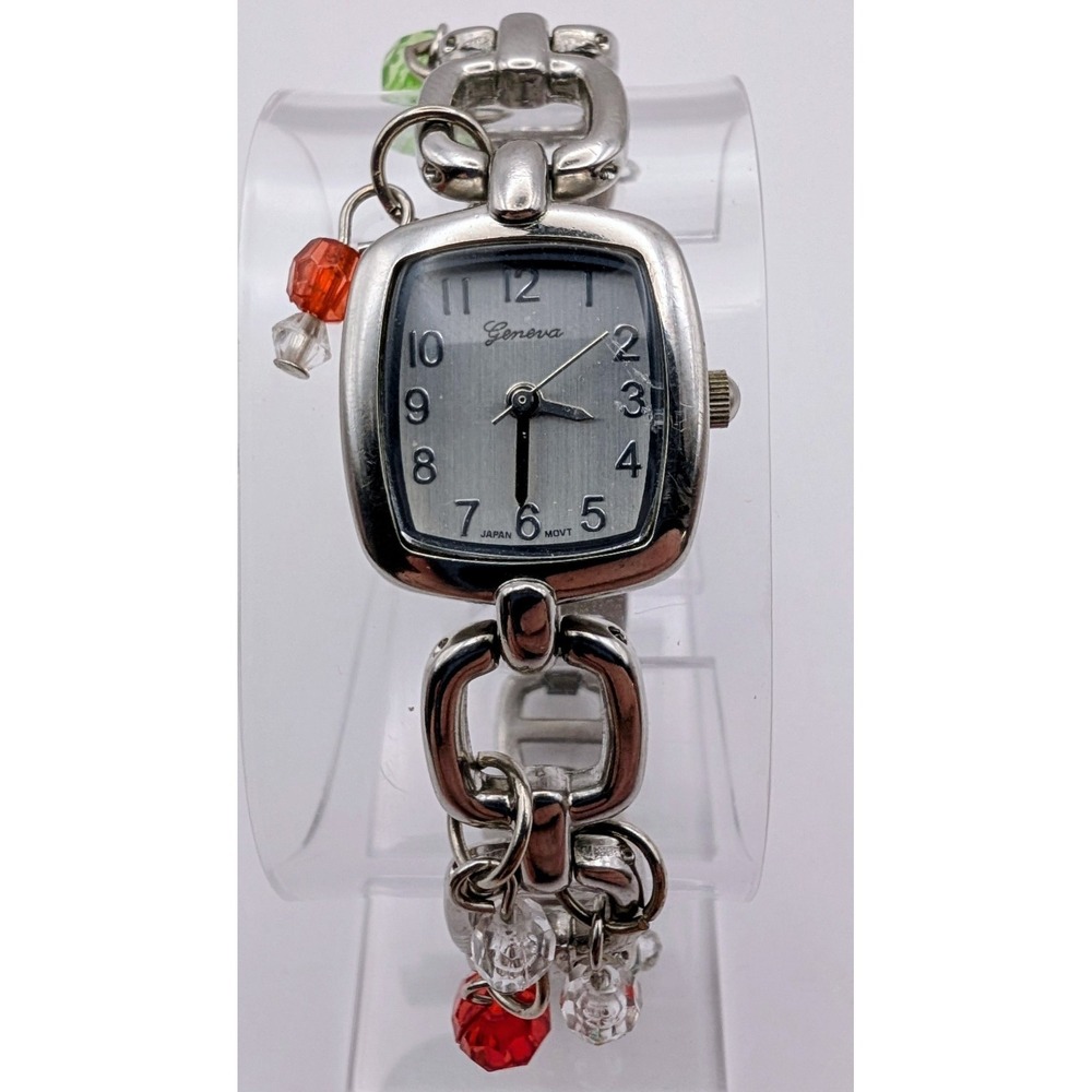 Geneva Woman Watch Silver Links W/ Beads Band New Battery - Picture 1 of 8